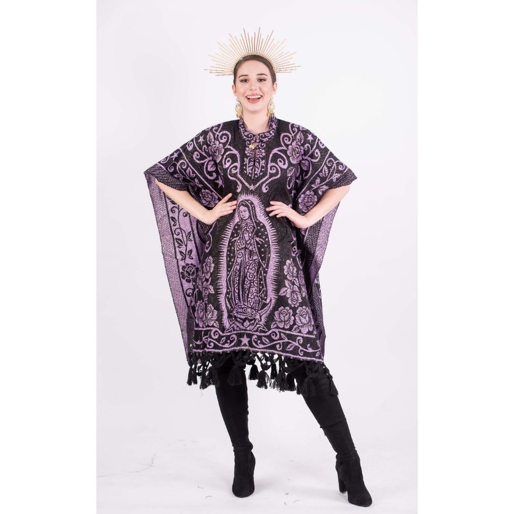 Mexican Our Lady of Guadalupe Poncho Lilac Black